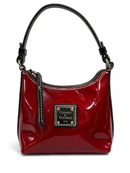 Dooney & Bourke Red Patent Leather Mini Hobo Bag | White Contrast Stitch EUC - Picture 1 of 8